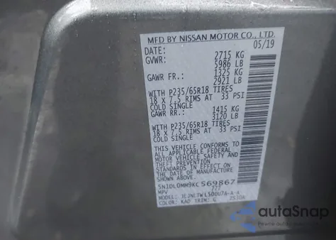 2019 Infiniti Qx60 Luxe z USA, uszkodzony, nr VIN 5N1DL0MM9KC569867